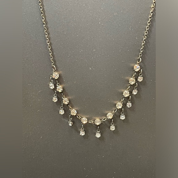 Vintage Prong Set Rhinestone Open Back Waterfall Rain Drop Necklace 15-18” - Picture 1 of 10